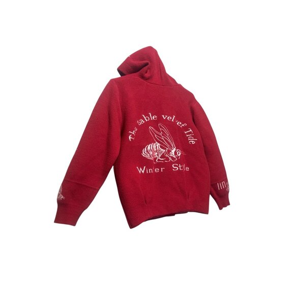 Rare 60s 70s Sweater Hoodie Japanese Style Red Size M/L Handmade Snap Button - Picture 14 of 16